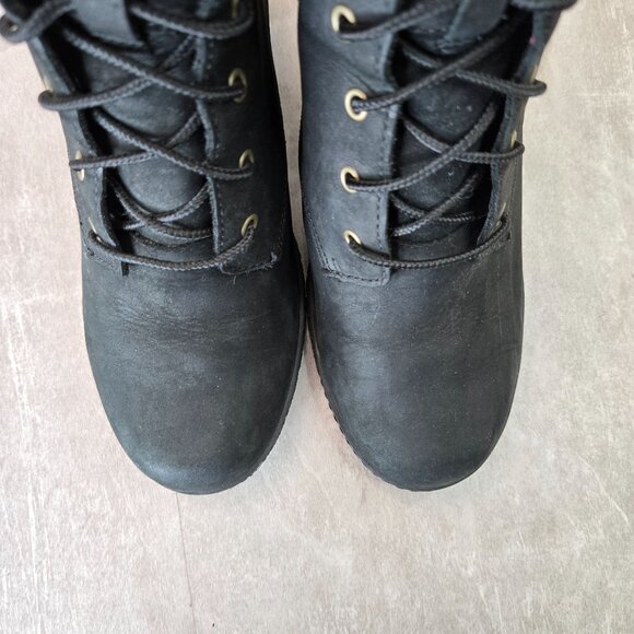 Timberland Chunky Block Heel Booties Sz 9 Leather Lace Up Hiker Heeled Boots - Picture 2 of 13
